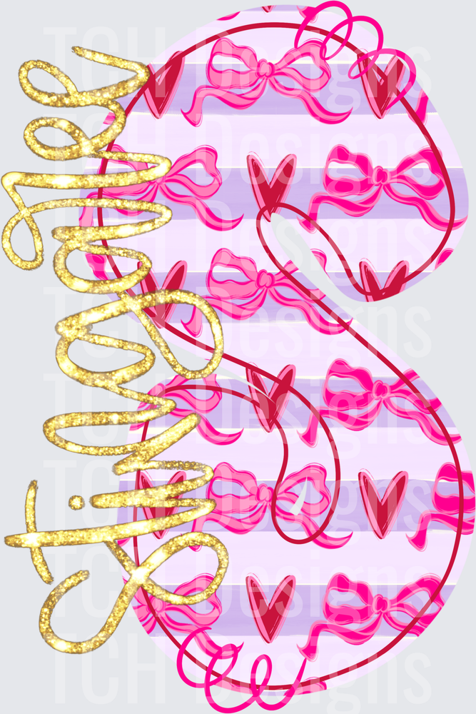Glitter Gold Letter S Pink Bows Hearts Stripe Pattern