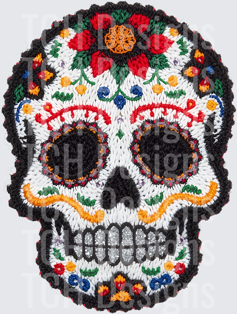 Embroidered Style Day of the Dead Sugar Skull Floral Crown