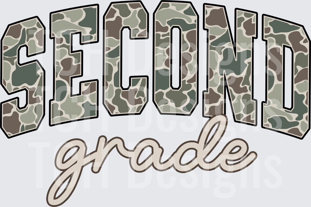 Second Grade Camo Arched Varsity Letters Script