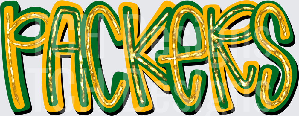 Packers Bold Graffiti Gold Green Layered Lettering