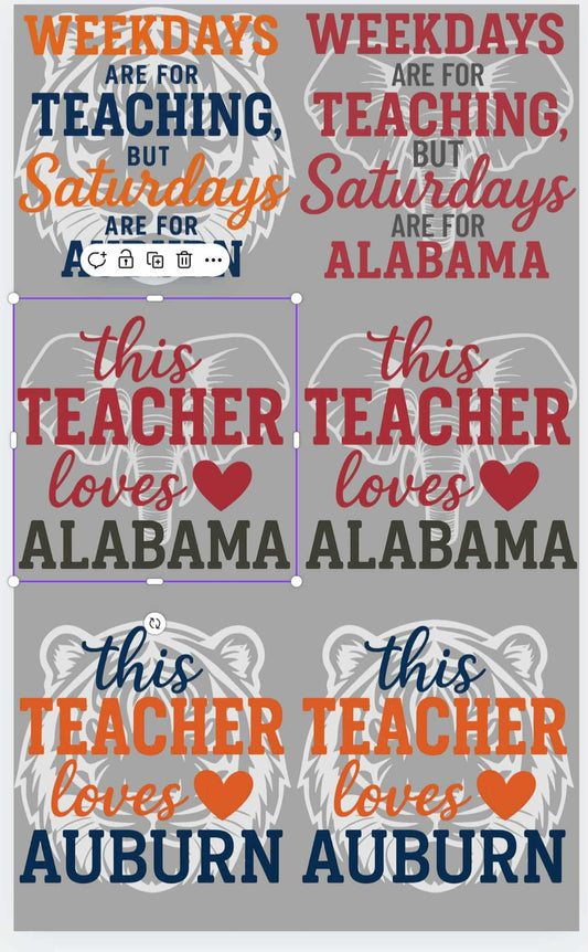 Alabama Auburn Teachers Premade  36 inch