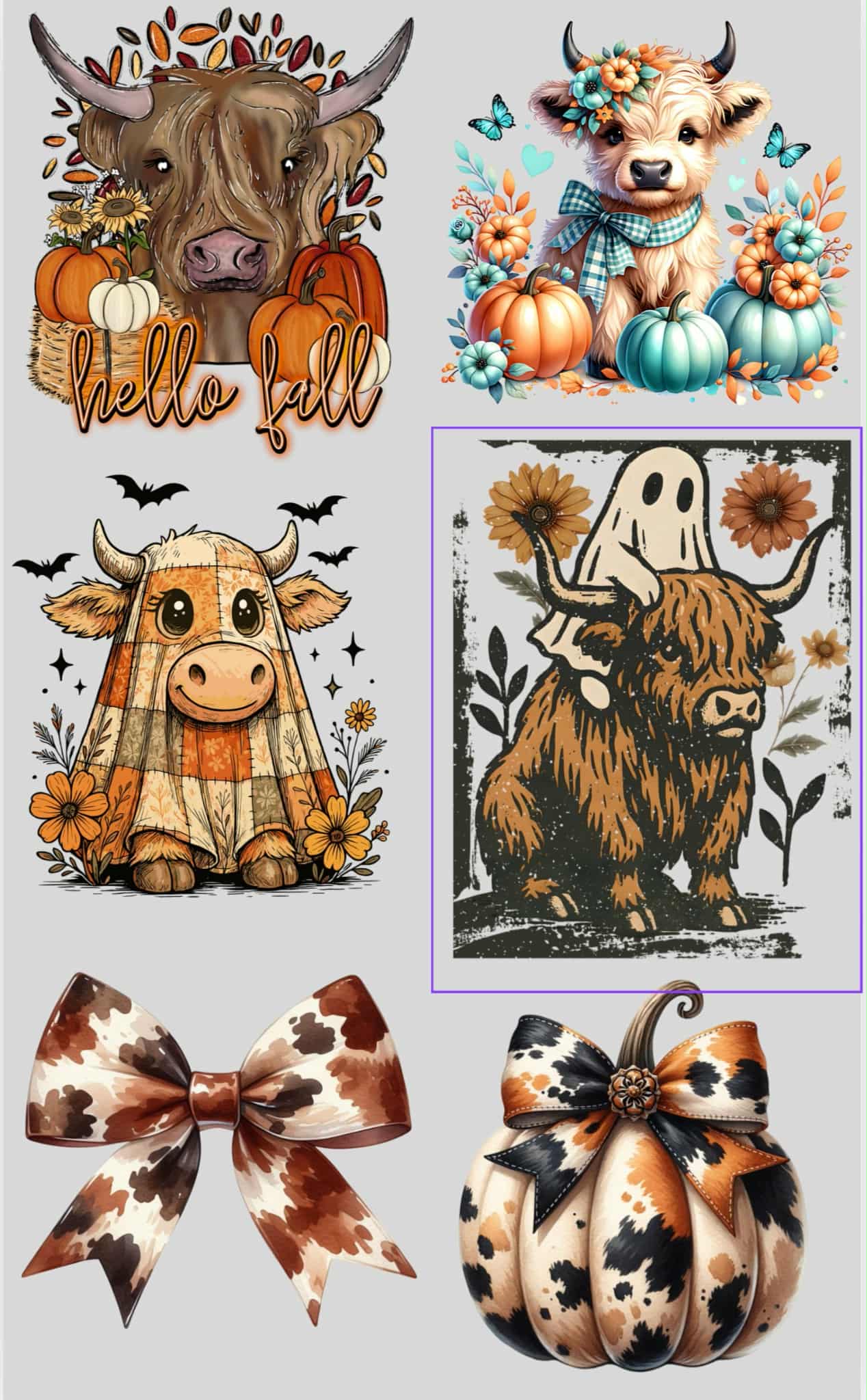 Cute Cow Halloween Mini Premade Gangsheet