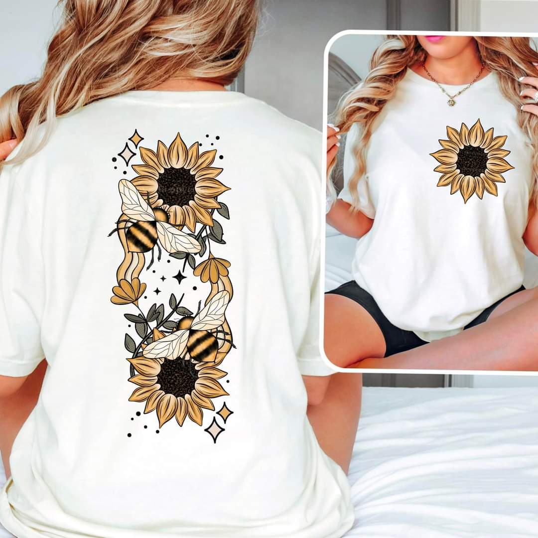 Sunflower and Bees with Pocket Image Tee