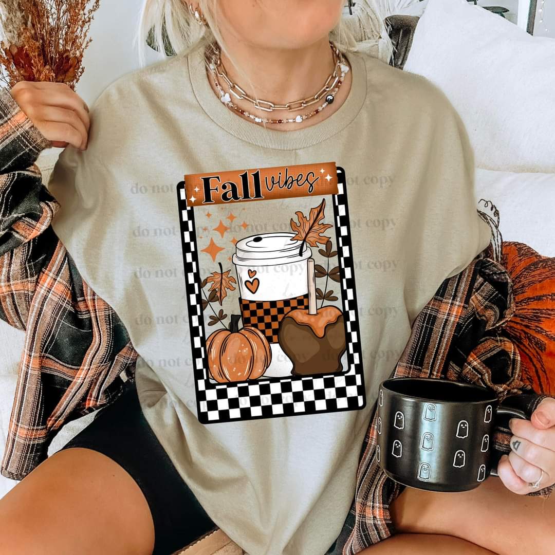 Fall Vibes with checkered boarder Tee