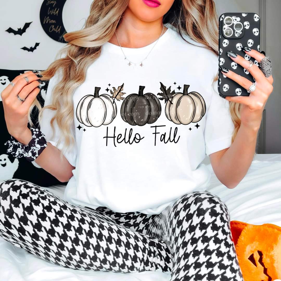 Hello Fall- Multicolored Pumpkins Tee