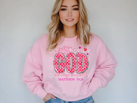 Pink With God all things are possible Matthew 19:16 Tee