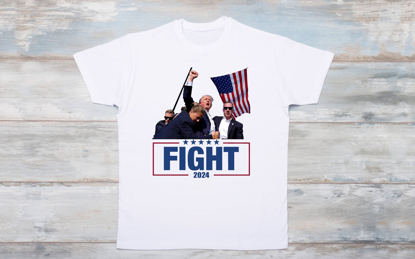 Fight 2024 Fist Pump/American Flag Trump tee