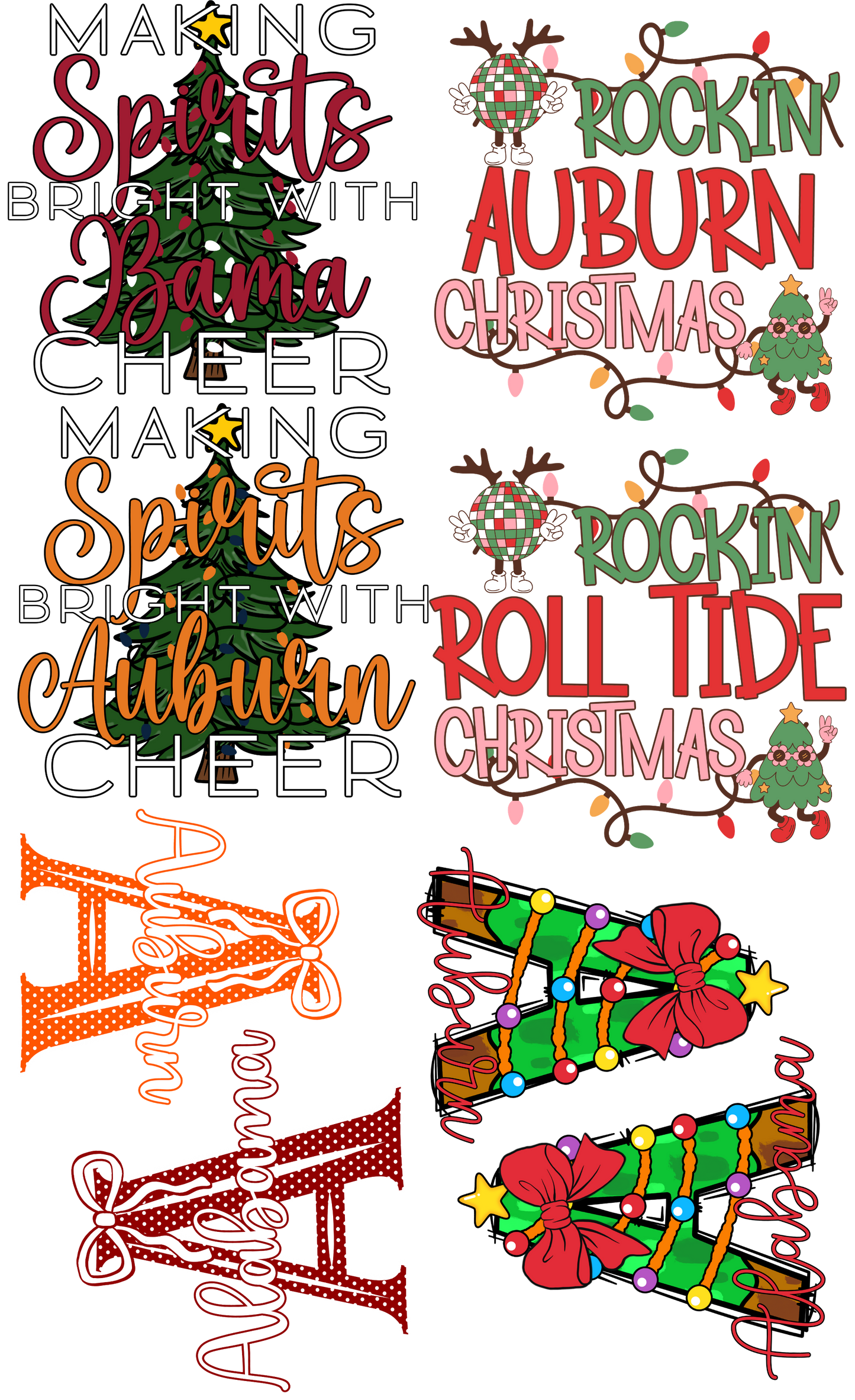 Alabama Auburn Christmas premade gang 36 inch