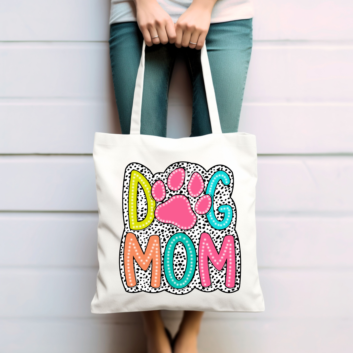 Dog Mom Marquee Tote Bag