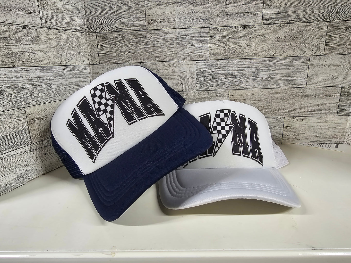 MAMA with Checkered Lightning Bolt Trucker Hat