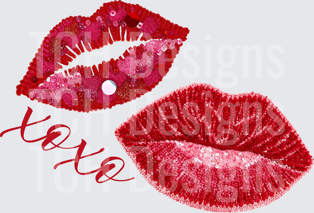 Sequin Glitter Lips Duo XOXO Valentine Kiss Design