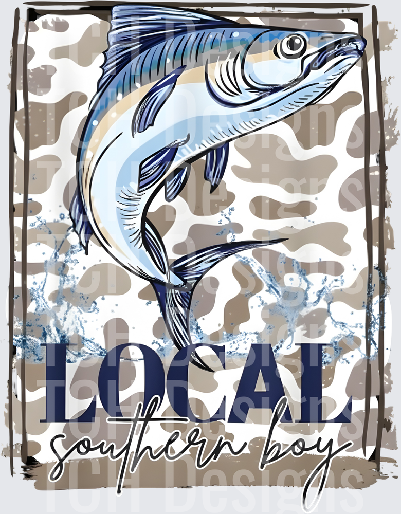Local Southern Boy Jumping Wahoo Fish Camo Background