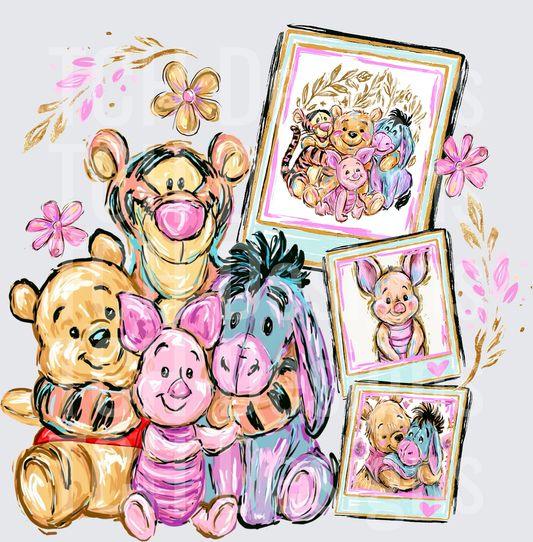 Pooh Friends Floral Polaroid Frames