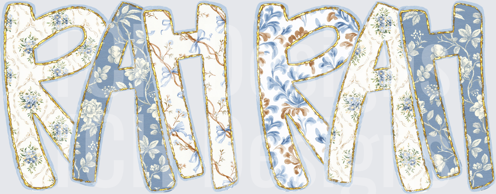 Rah Rah Patchwork Floral Blue Cottage Cheer Text Design