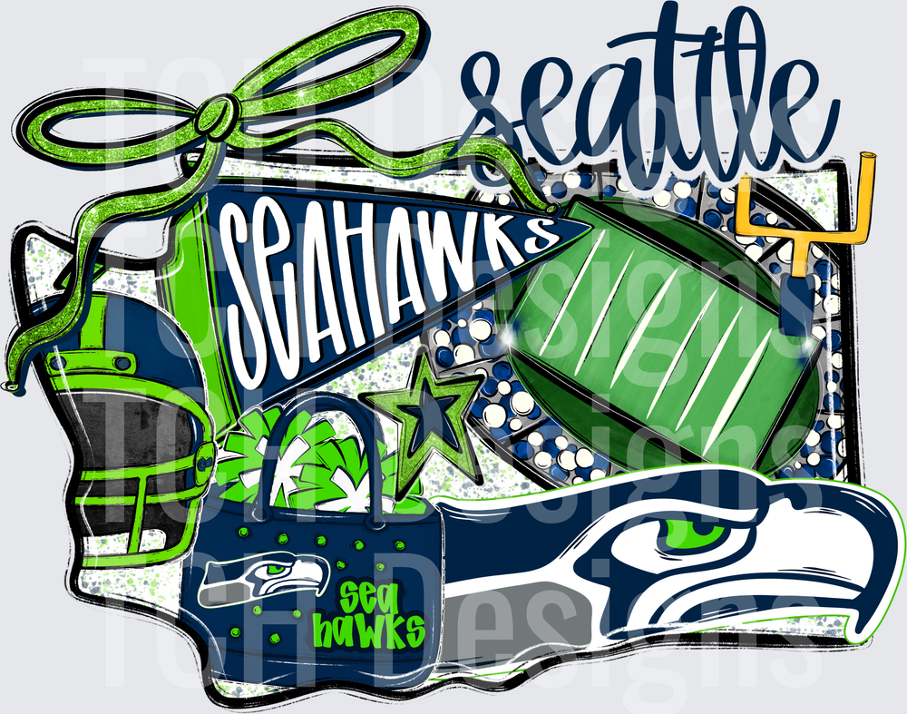 Seattle Seahawks Glitter Bow Football Fan Collage