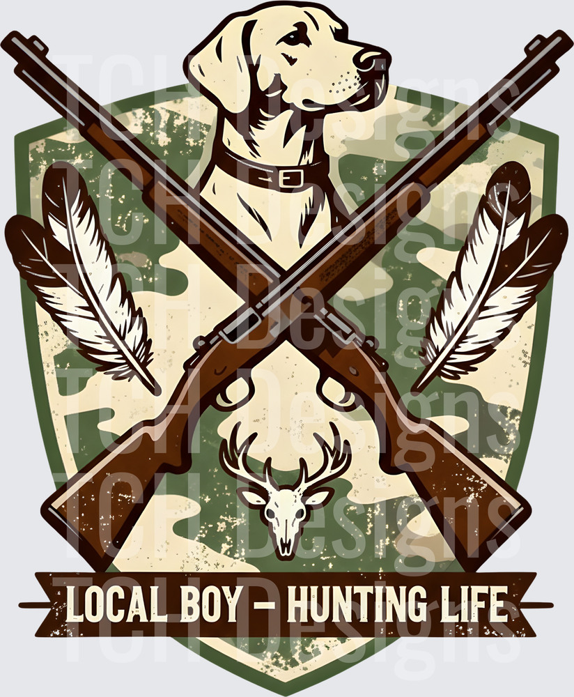 Local Boy Hunting Life Yellow Lab Camo Shield Badge