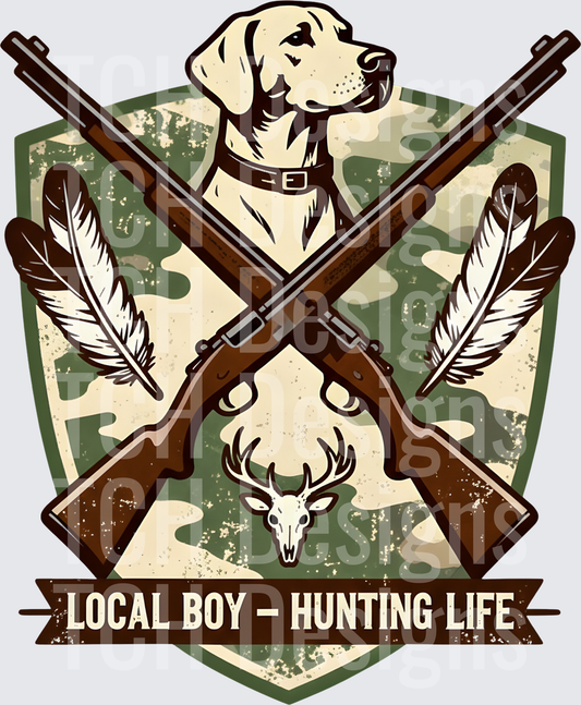 Local Boy Hunting Life Yellow Lab Camo Shield Badge