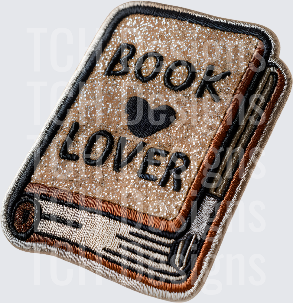 Embroidered Patch Style Book Lover Heart Glitter Design