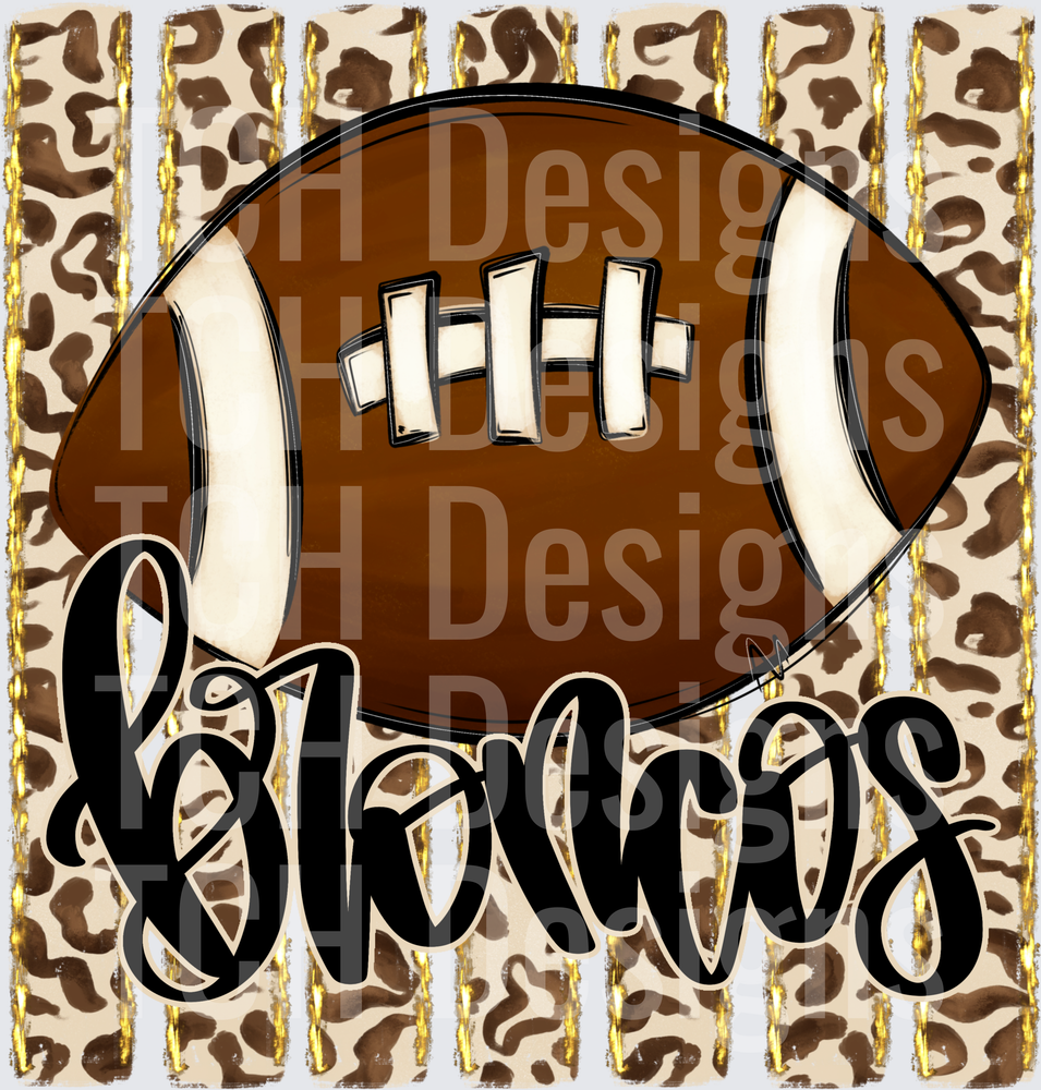 Broncos Football Leopard Print Gold Stripe Script Design