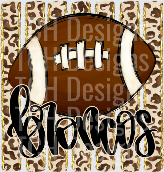 Broncos Football Leopard Print Gold Stripe Script Design