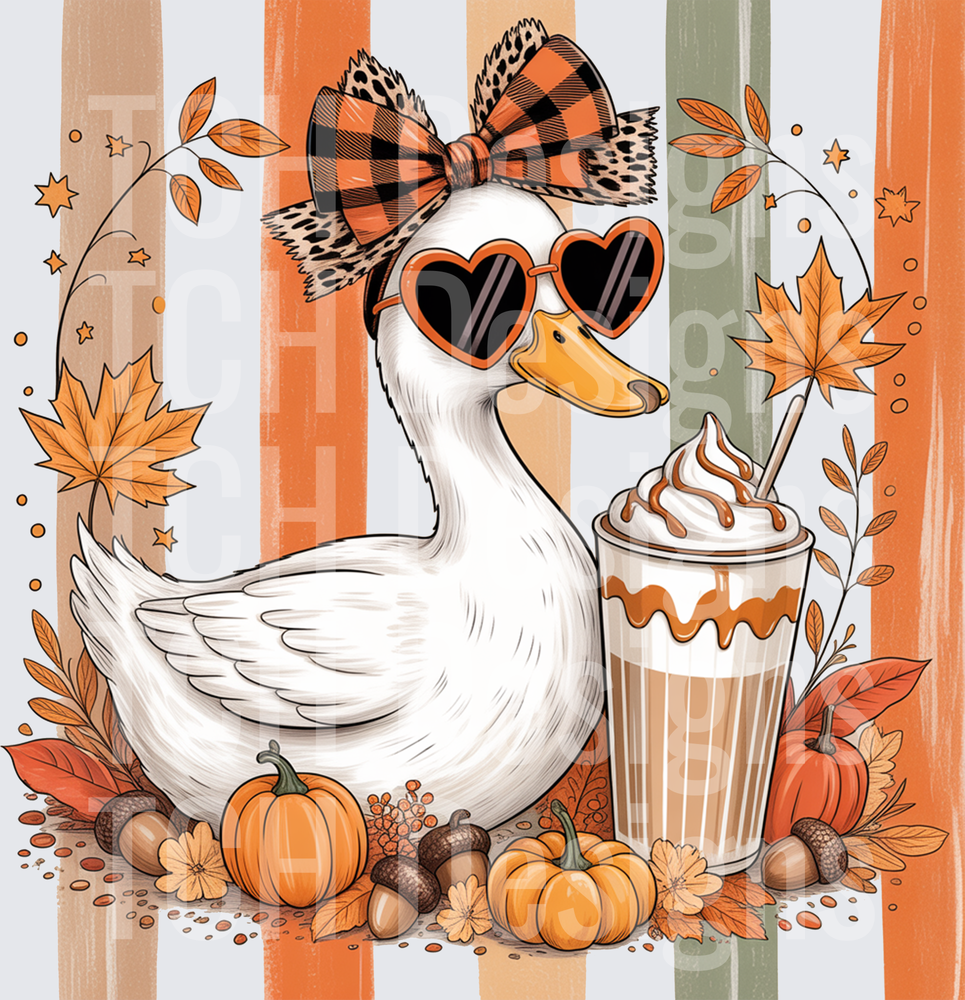 Preppy Fall Goose PNG, Coquette Autumn Pumpkin PNG