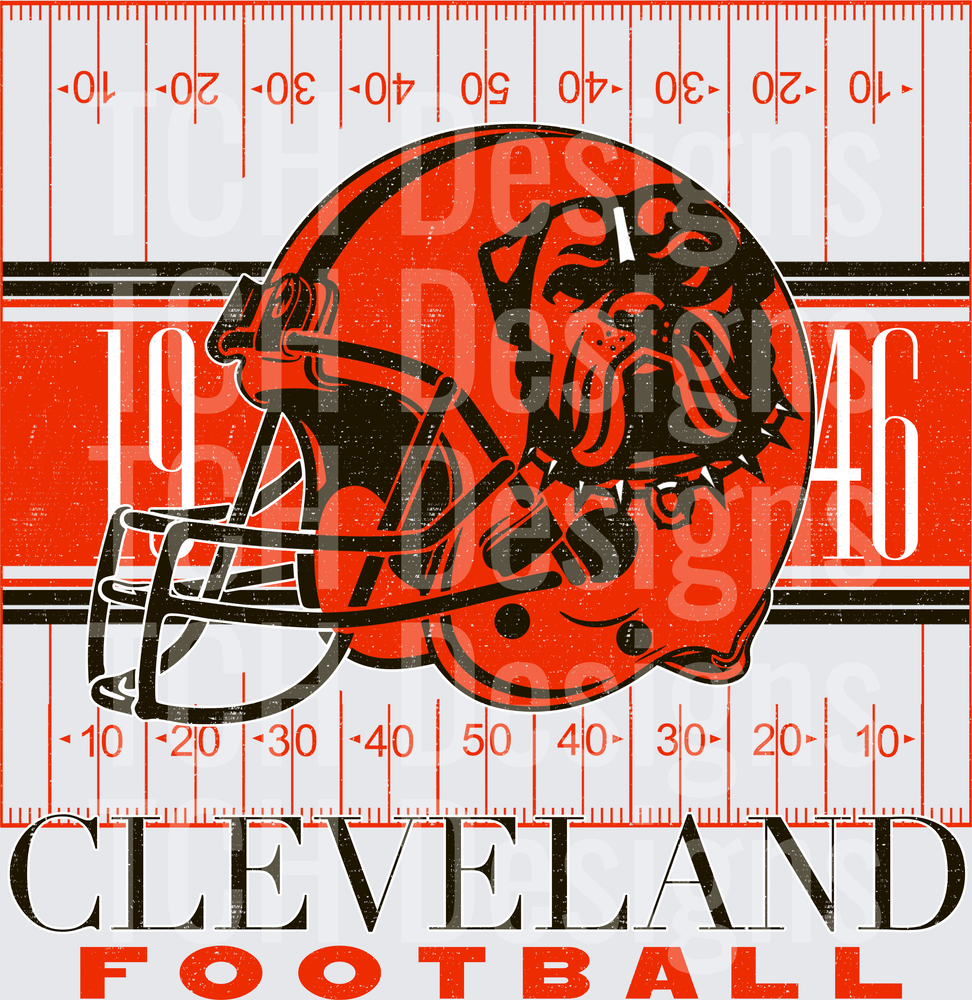 Cleveland Football 1946 Vintage Bulldog Helmet Grunge Design