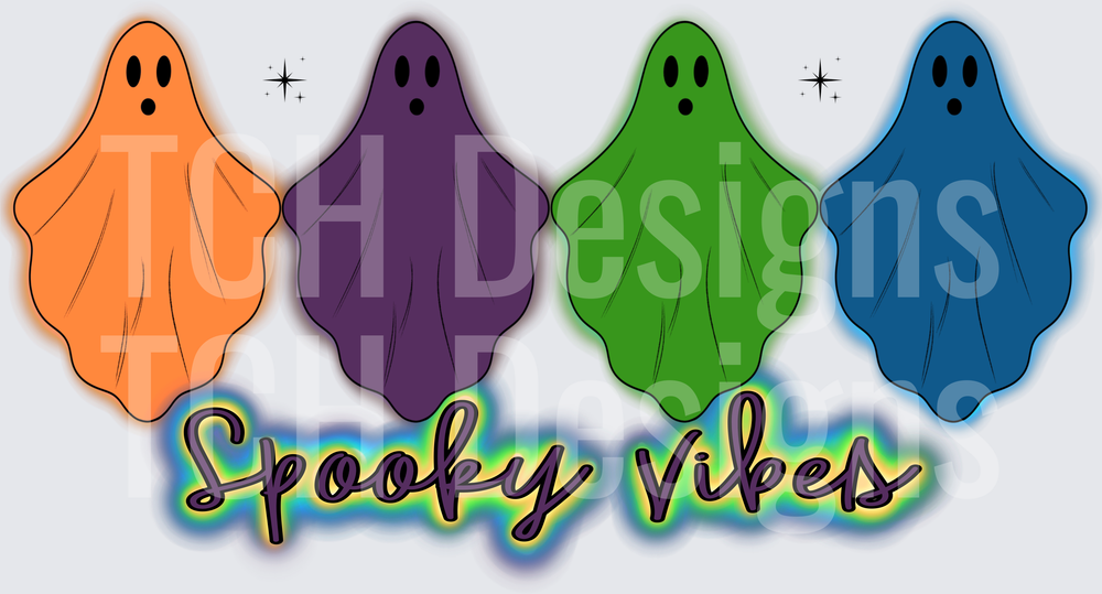 Spooky Vibes Four Colorful Halloween Ghosts with Sparkles