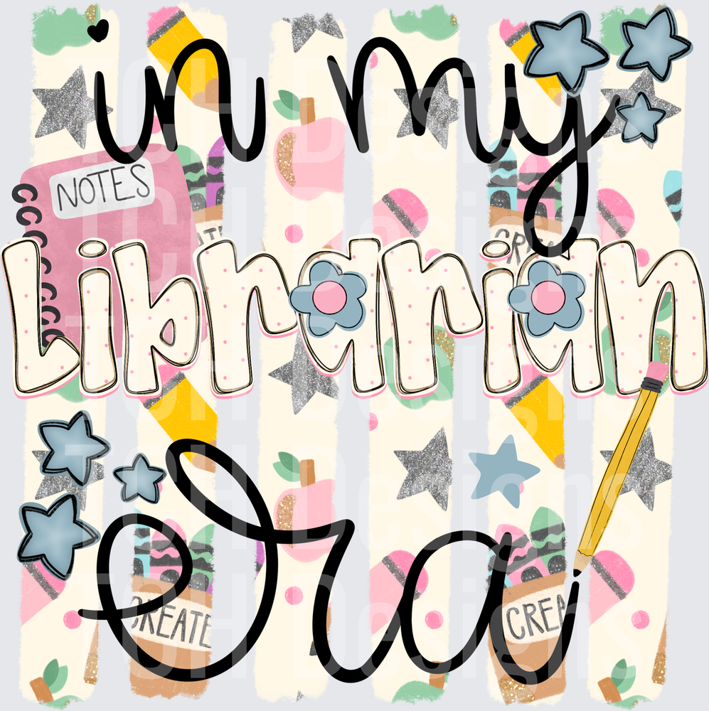 Busy Librarian Era School Supply Pattern with Books and Stars