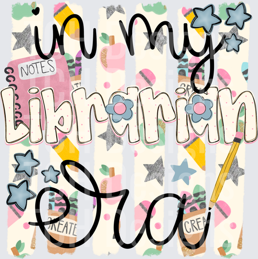 Busy Librarian Era School Supply Pattern with Books and Stars