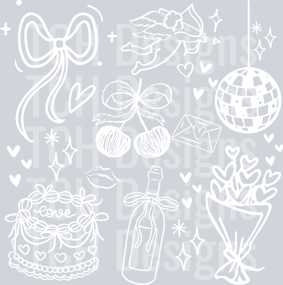 VALENTINES DAY DOODLE white
