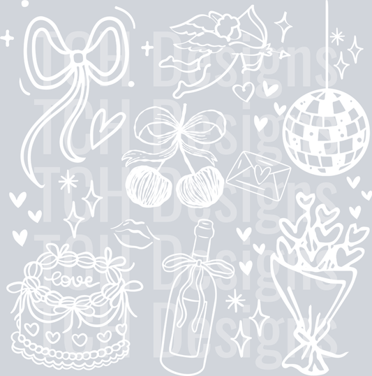 VALENTINES DAY DOODLE white