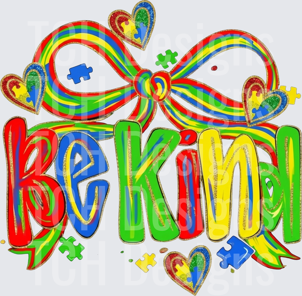 Be Kind Rainbow Infinity Autism Awareness with Puzzle Piece Hearts