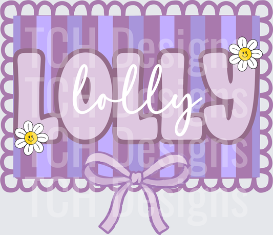 Jolly Purple Striped Bow Ribbon Frame with Smiling Daisies