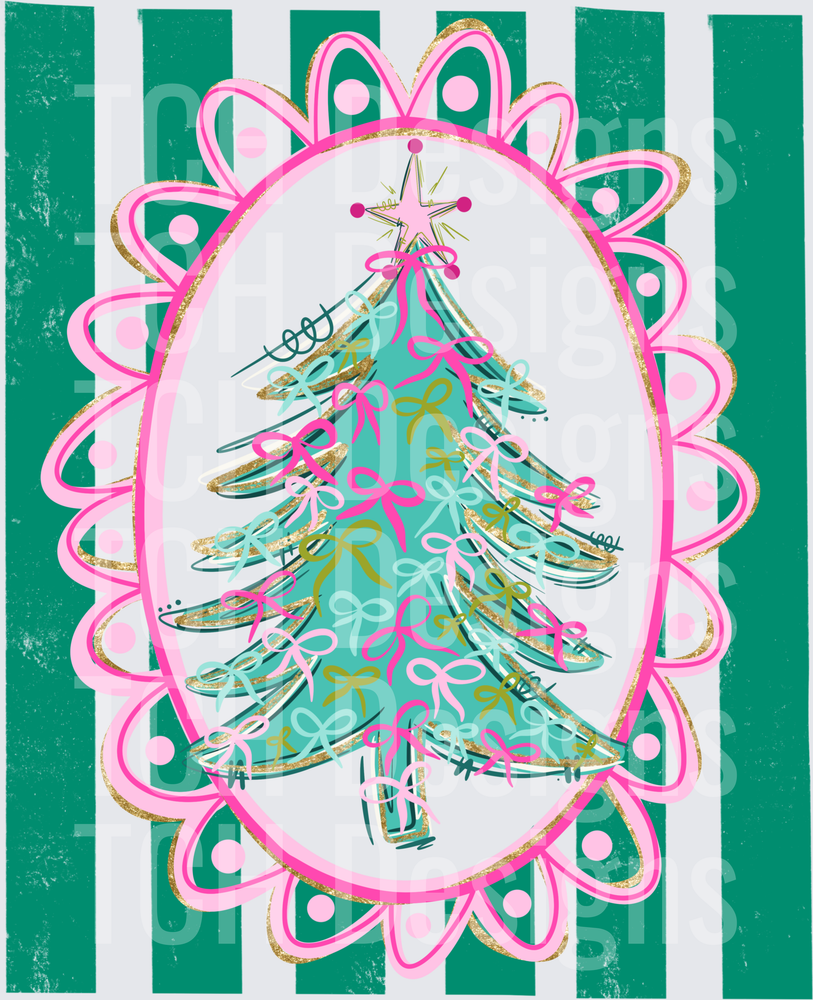 Striped Pink and Gold Bow Tree