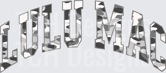 Lulu Mac Arched Name Gray Camo Block Letters