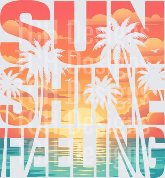 Sunshine Feeling Tropical Palm Tree Sunset Ocean Typography
