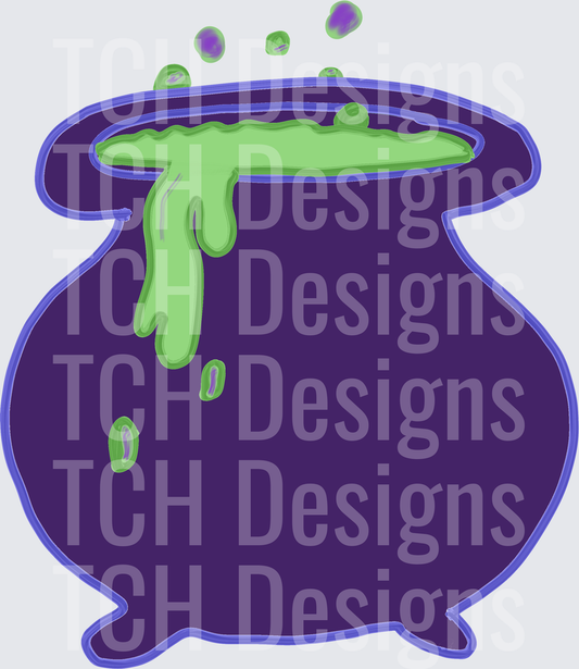 Purple Halloween Cauldron Bubbling Green Slime Potion