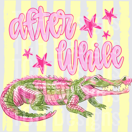 After While Pink Alligator with Stars on Yellow Stripes