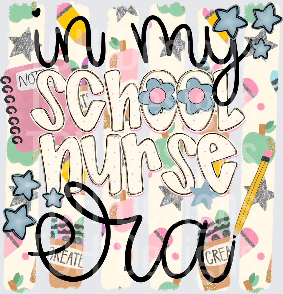 In My School Nurse Era Retro Style with Stars and Pencils