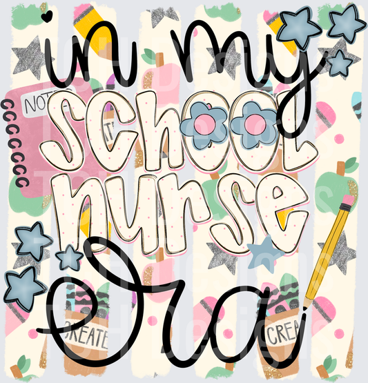 In My School Nurse Era Retro Style with Stars and Pencils