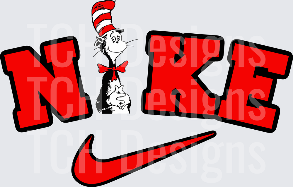 Cat in the Hat Nike Swoosh Parody Logo Red Bold Letters
