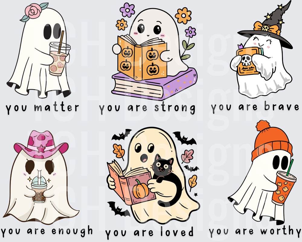 Cute Halloween Ghost Six Pack Positive Affirmations Bundle