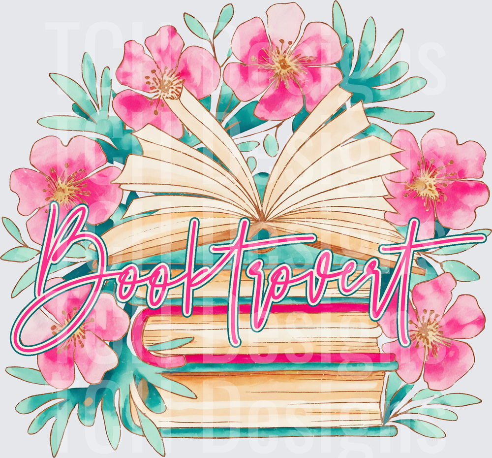 Booktrovert Floral Stack of Books Pink Watercolor Design