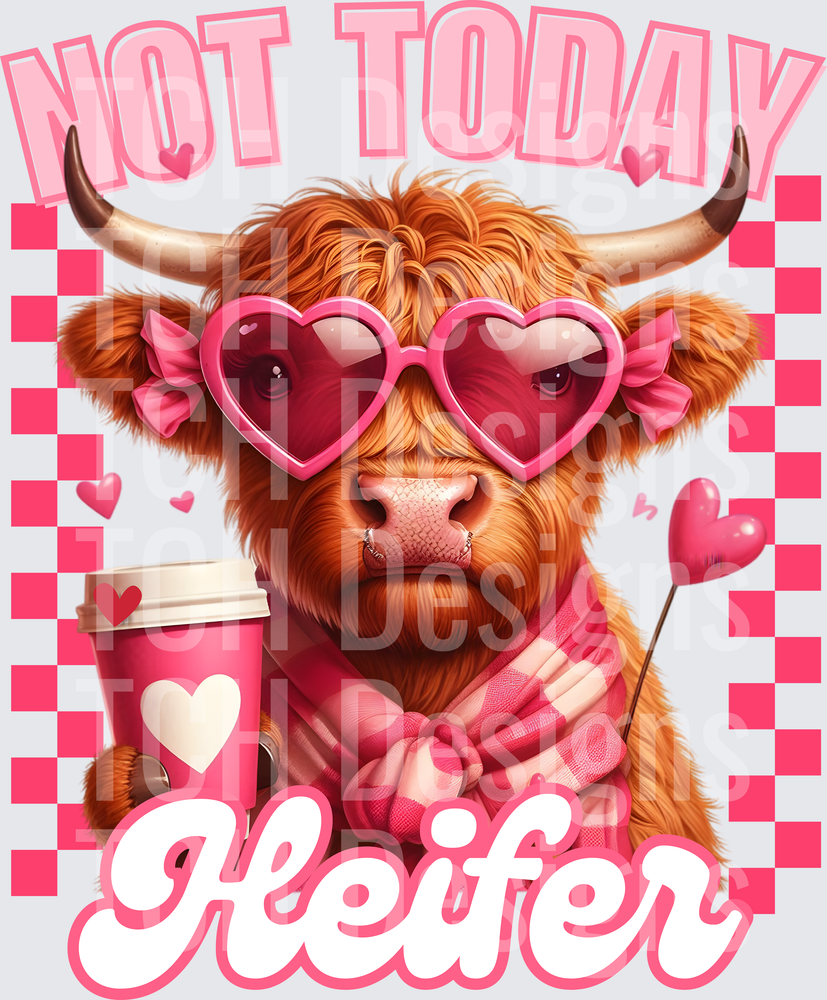 Not Today Heifer Valentine Highland Cow Heart Sunglasses