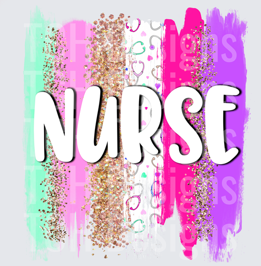 Nurse Bold Text Colorful Brush Stroke Glitter Stethoscope