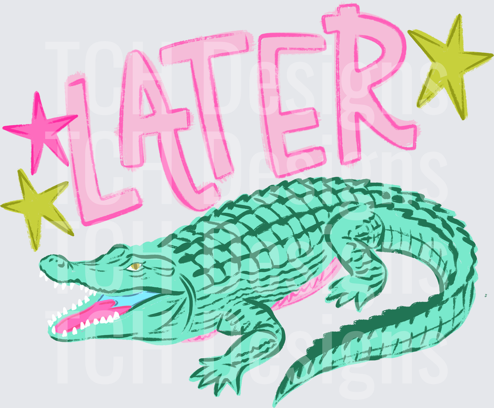 Later Alligator Pink and Green Watercolor Design