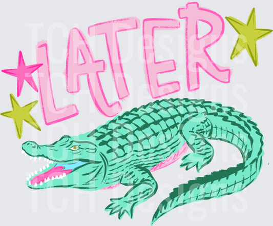 Later Alligator Pink and Green Watercolor Design