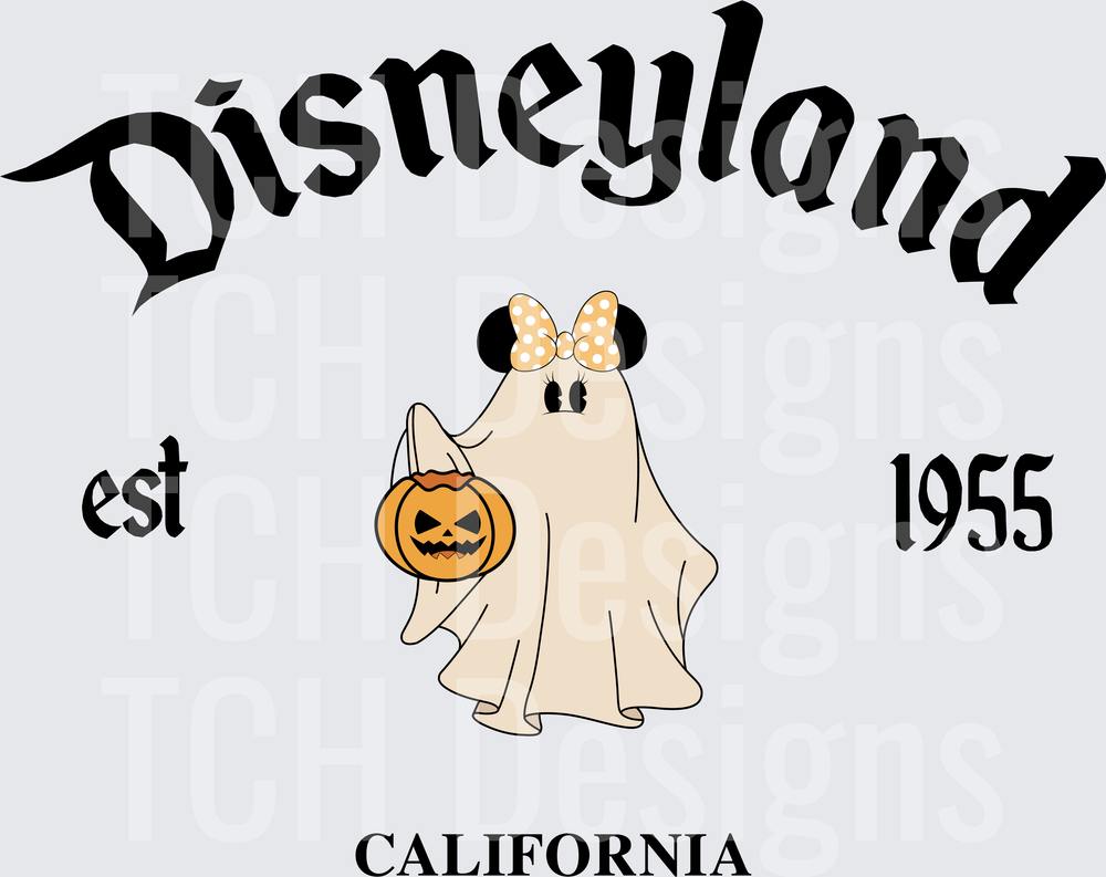 Disneyland Est 1955 California Minnie Mouse Halloween Ghost with Pumpkin Bucket