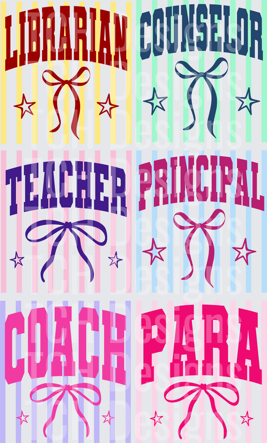School Staff Coquette Bow Bundle Librarian Teacher Coach