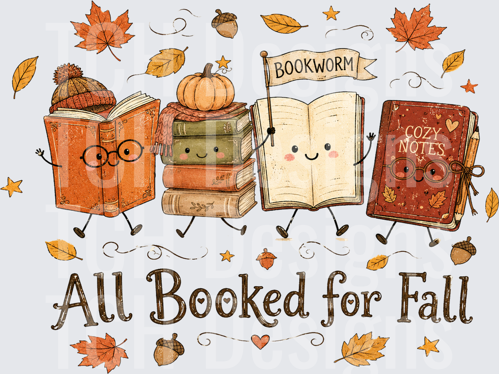 All Booked for Fall Cute Kawaii Books Autumn Leaves